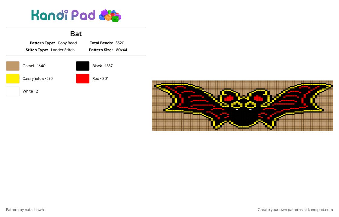 Bat - Pony Bead Pattern by natashawh on Kandi Pad - beige