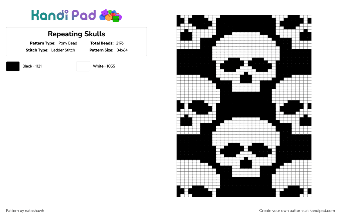 Repeating Skulls - Pony Bead Pattern by natashawh on Kandi Pad - black, white