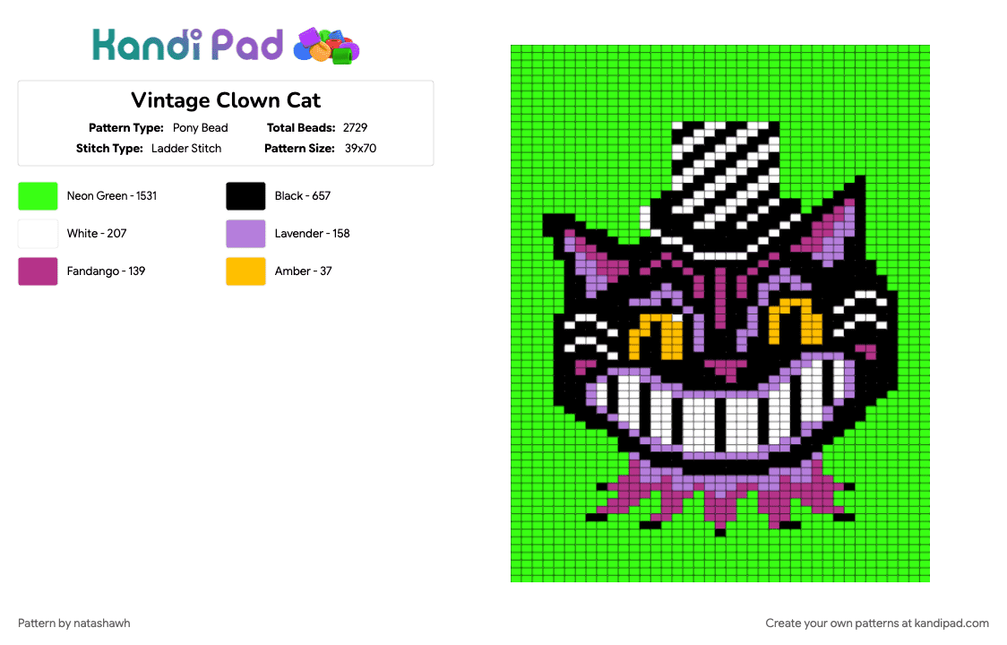 Vintage Clown Cat - Pony Bead Pattern by natashawh on Kandi Pad - green