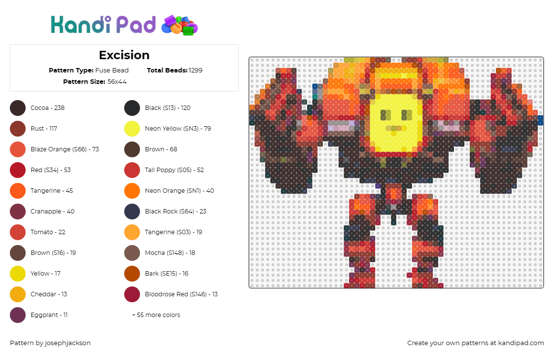 Excision - Fuse Bead Pattern by josephjackson on Kandi Pad - robot,excision,smiley,happy,face,dj,music,red,orange,yellow