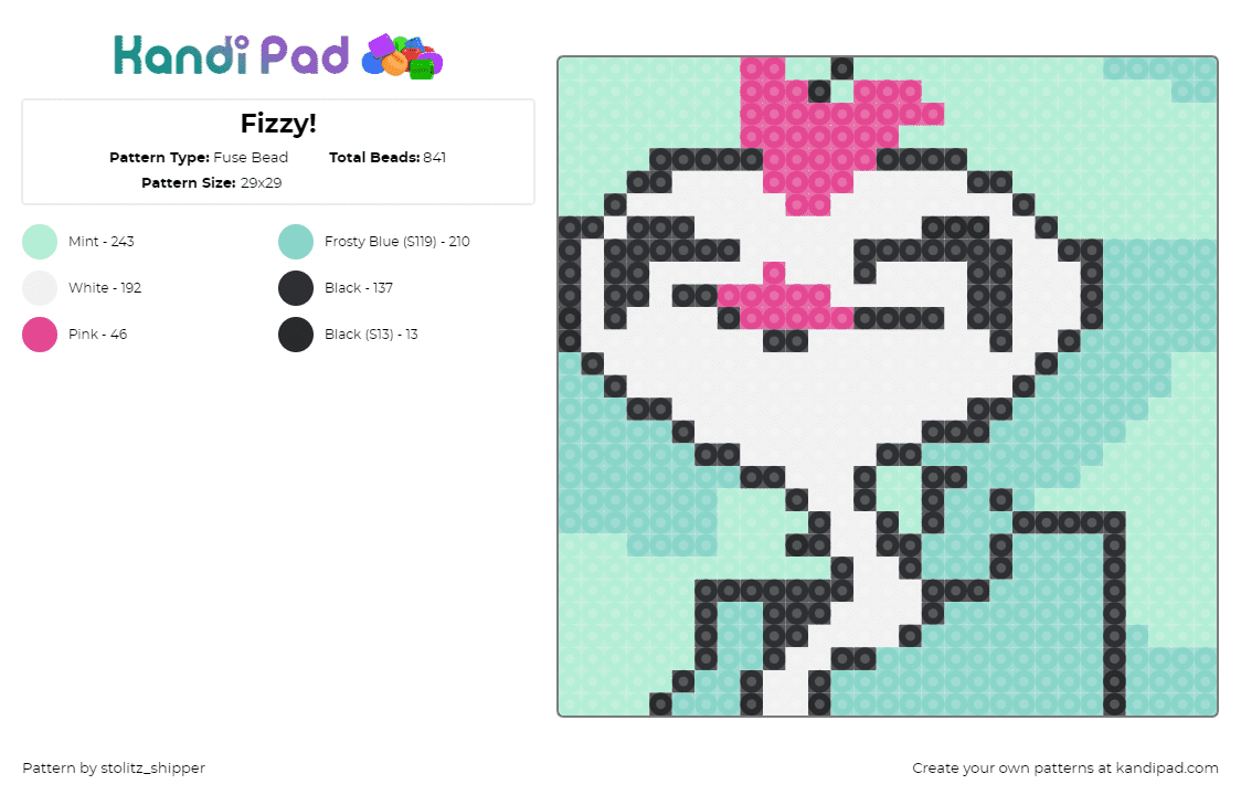 Fizzy! - Fuse Bead Pattern by stolitz_shipper on Kandi Pad - fizzarolli,hazbin hotel,character,tv show,animated,white,teal,pink