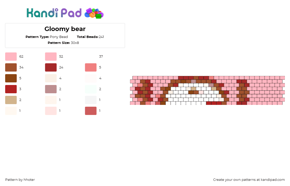 Gloomy bear - Pony Bead Pattern by hhoter on Kandi Pad - gloomy bear,teddy,spooky,cuff,halloween,pink