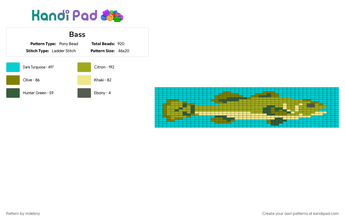 Bass - Pony Bead Pattern by mdebny on Kandi Pad - green, light blue
