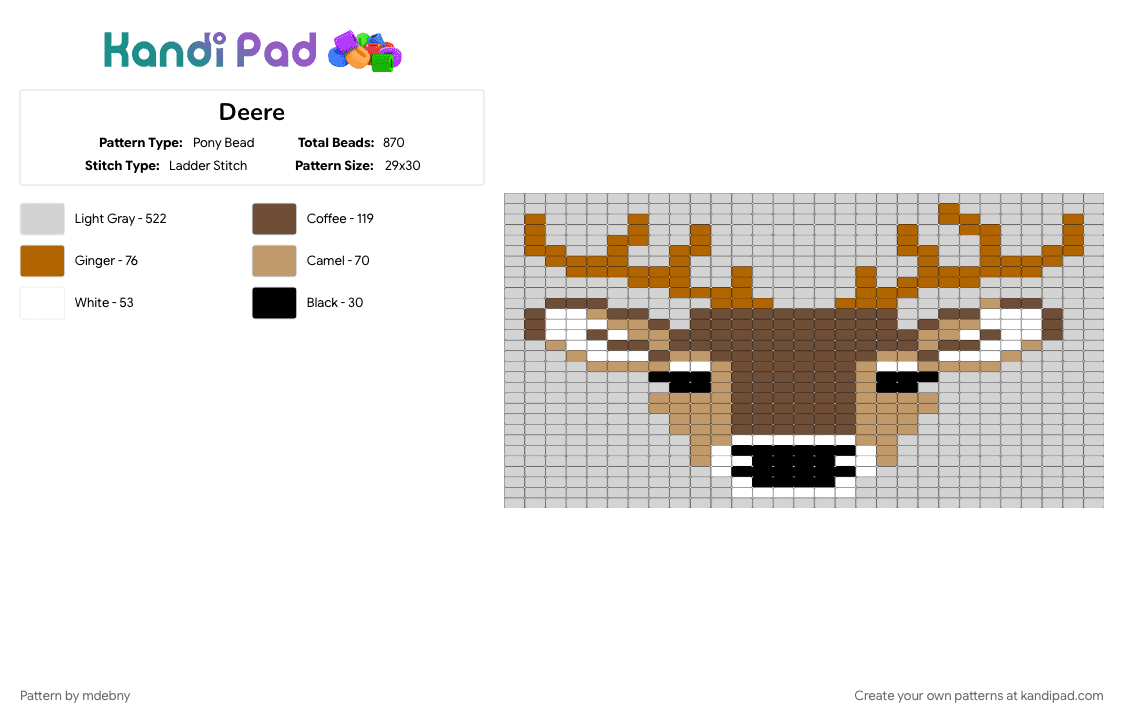 Deer - Pony Bead Pattern by mdebny on Kandi Pad - brown, deer, ponybeads, tapestry, white