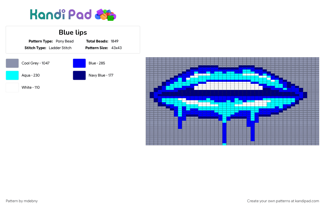 Blue lips - Pony Bead Pattern by mdebny on Kandi Pad - gray, lips, patterned, tapestry