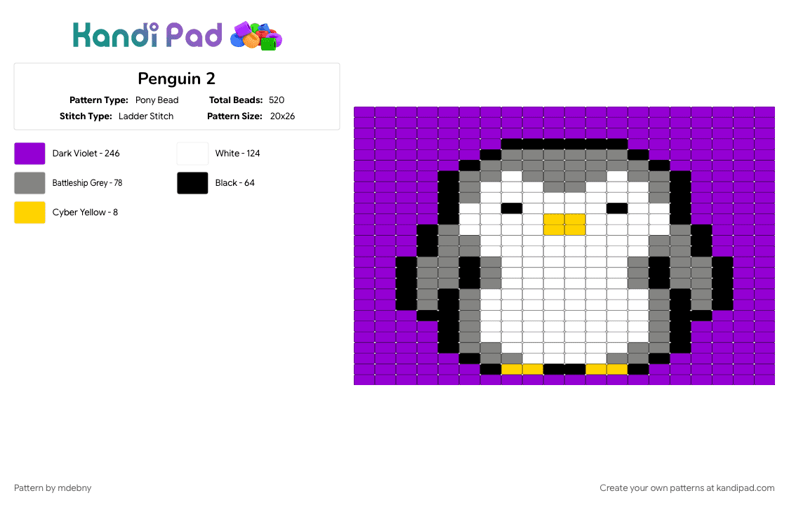 Penguin 2 - Pony Bead Pattern by mdebny on Kandi Pad - purple