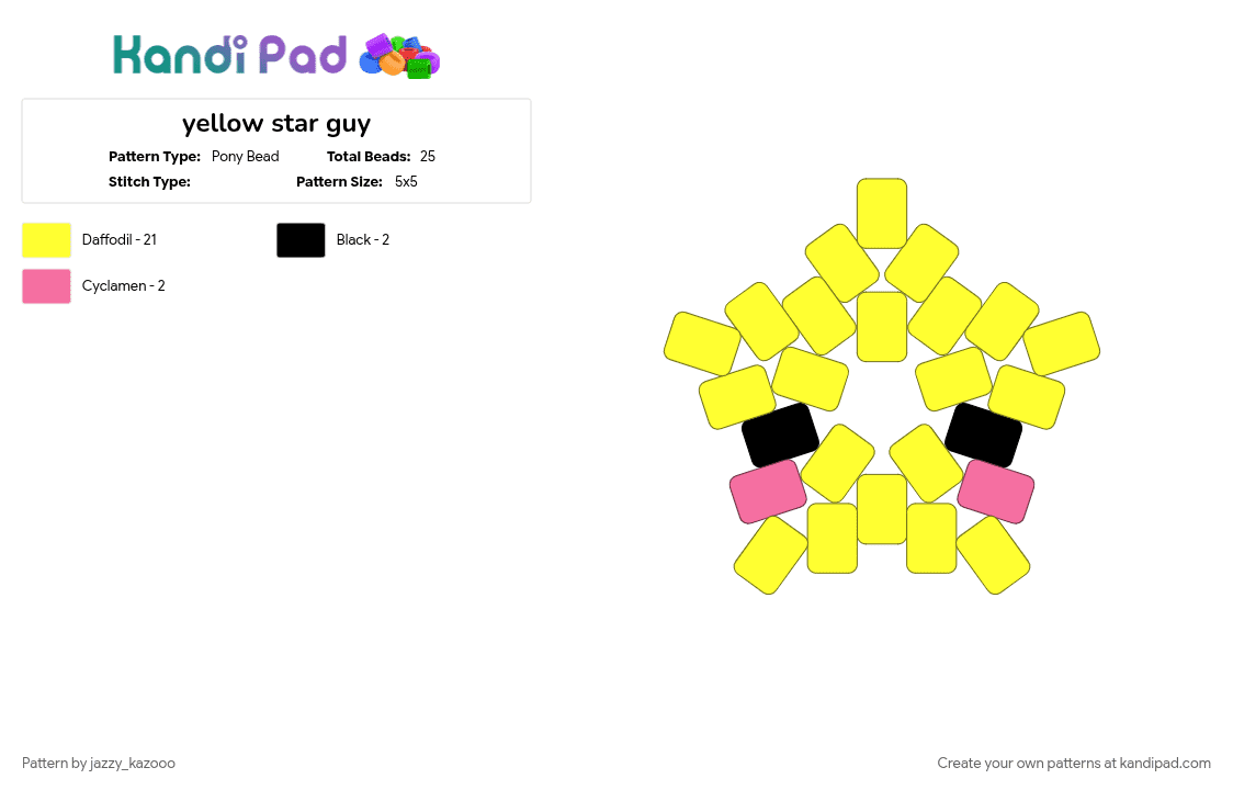 yellow star guy - Pony Bead Pattern by jazzy_kazooo on Kandi Pad - yellow