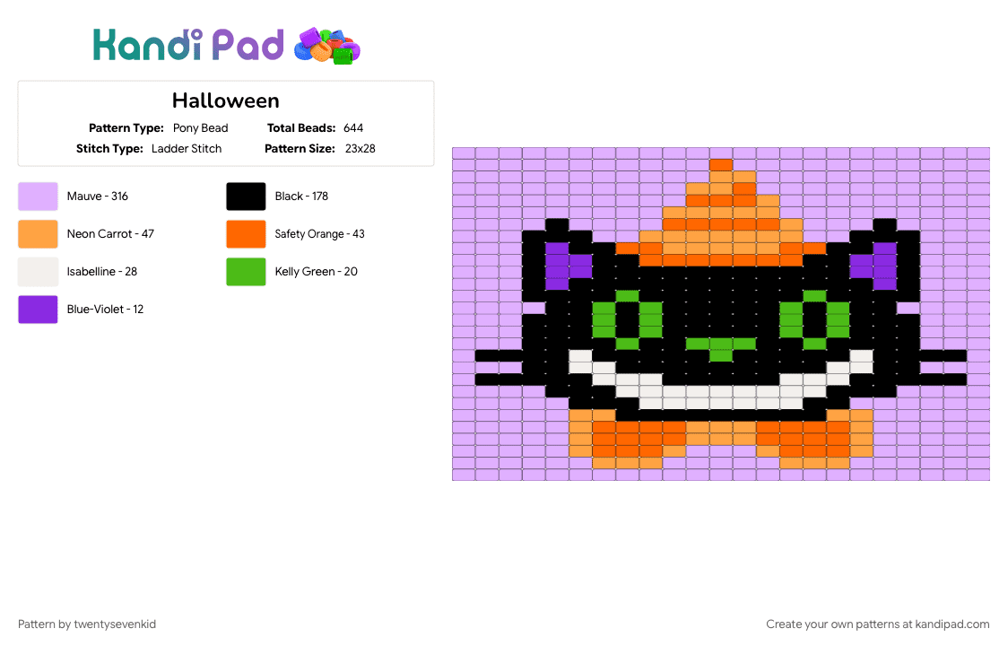 Halloween - Pony Bead Pattern by twentysevenkid on Kandi Pad - pink