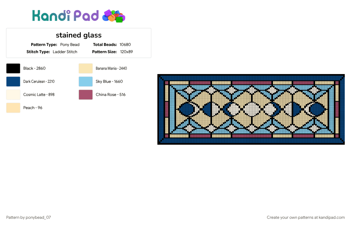 stained glass - Pony Bead Pattern by ponybead_07 on Kandi Pad - beige, blue, light blue