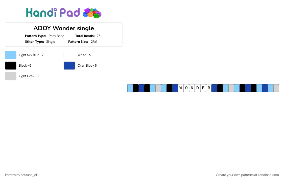 ADOY Wonder single - Pony Bead Pattern by setsuna_eli on Kandi Pad - blue, light blue, music, single