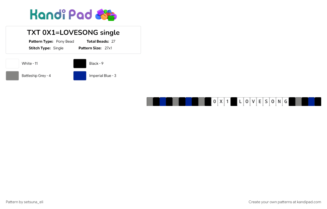 TXT 0X1=LOVESONG single - Pony Bead Pattern by setsuna_eli on Kandi Pad - gray, kpop, music, purple, white
