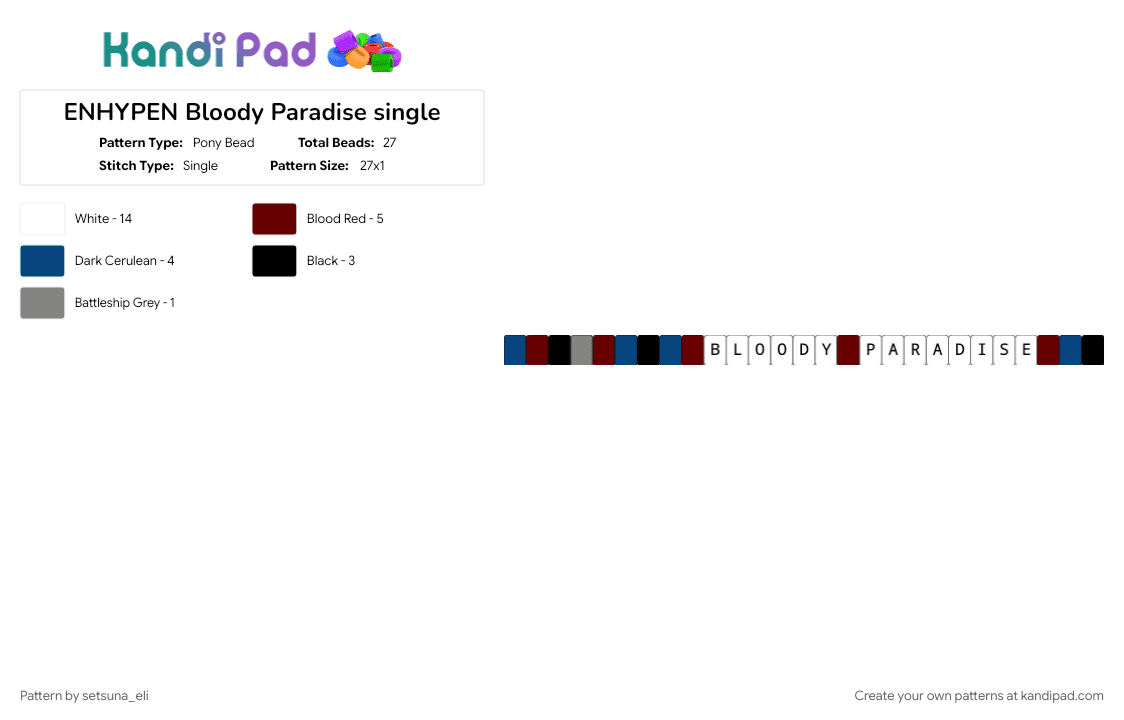 ENHYPEN Bloody Paradise single - Pony Bead Pattern by setsuna_eli on Kandi Pad - blue, brown, white