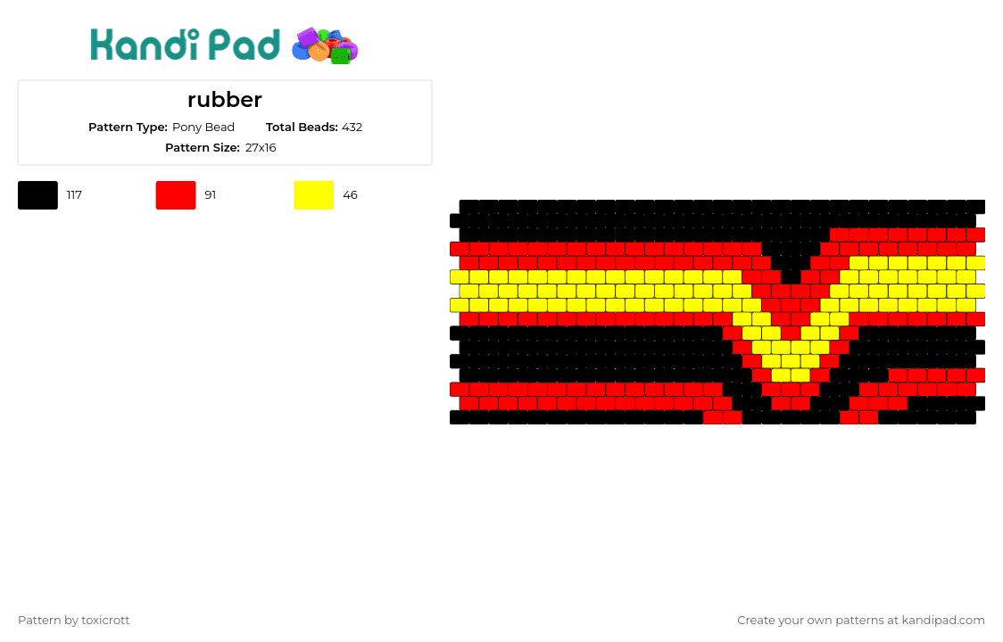 rubber - Pony Bead Pattern by toxicrott on Kandi Pad - rubber,pride,kink,flag,cuff,community,black,yellow,red