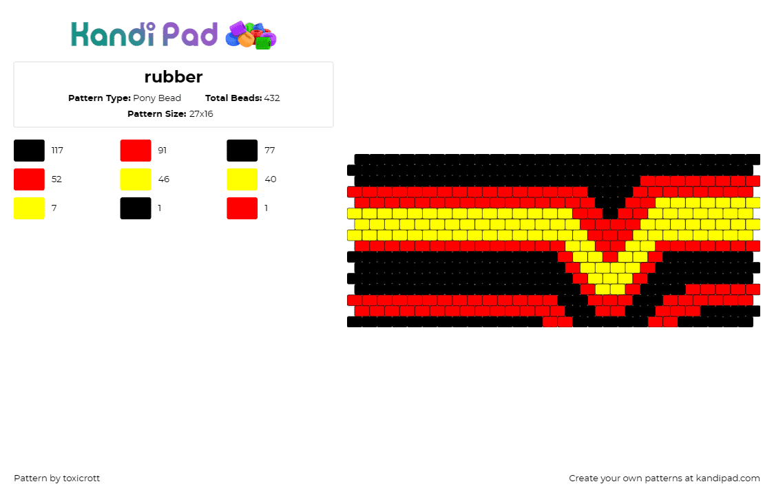 rubber - Pony Bead Pattern by toxicrott on Kandi Pad - rubber,pride,kink,flag,cuff,community,black,yellow,red