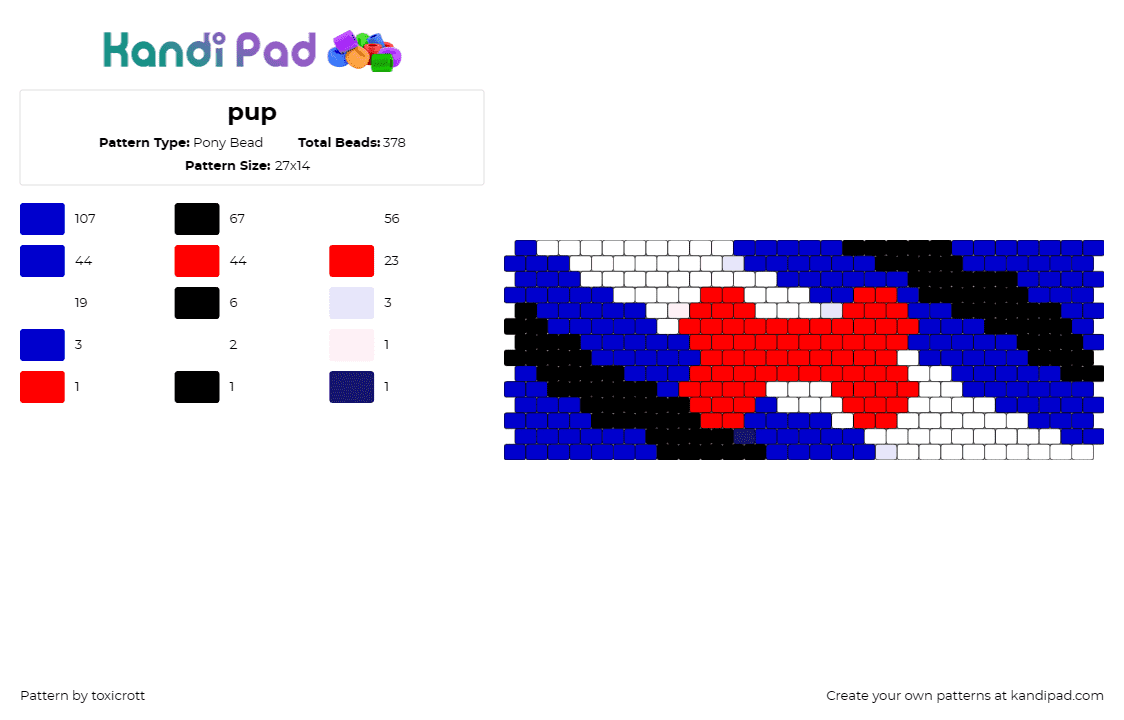 pup - Pony Bead Pattern by toxicrott on Kandi Pad - pup,bone,pride,kink,cuff,community,blue,red