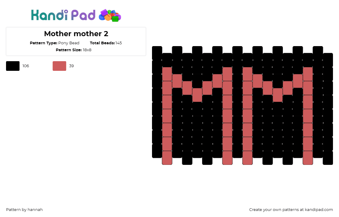 Mother mother 2 - Pony Bead Pattern by hannah on Kandi Pad - mother mother,band,music,black,pink