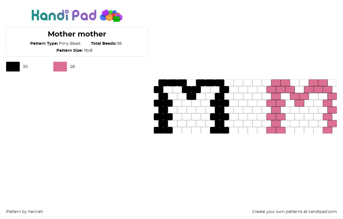 Mother mother - Pony Bead Pattern by hannah on Kandi Pad - mother mother,band,text,music,black,pink