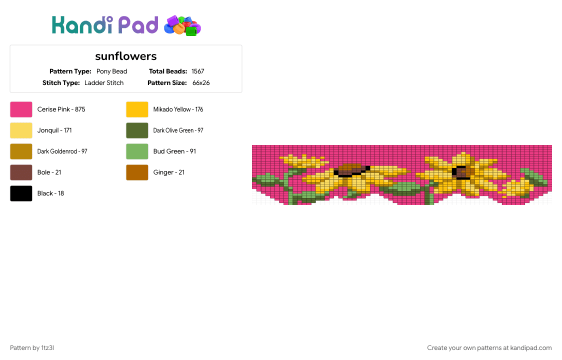 sunflowers - Pony Bead Pattern by 1tz3l on Kandi Pad - pink, yellow