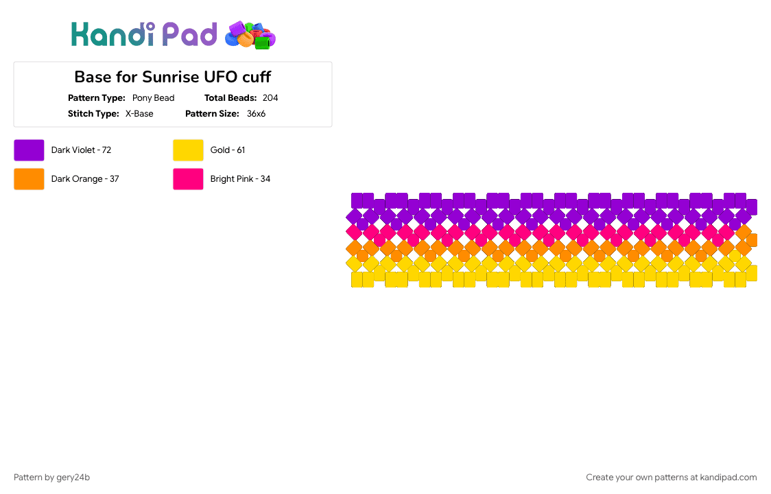 Base for Sunrise UFO cuff - Pony Bead Pattern by gery24b on Kandi Pad - 
