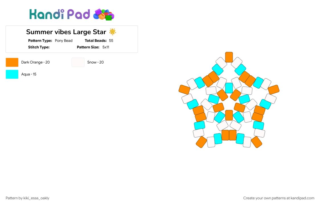 Summer vibes Large Star 🌟 - Pony Bead Pattern by kiki_essa_oakly on Kandi Pad - light blue, orange