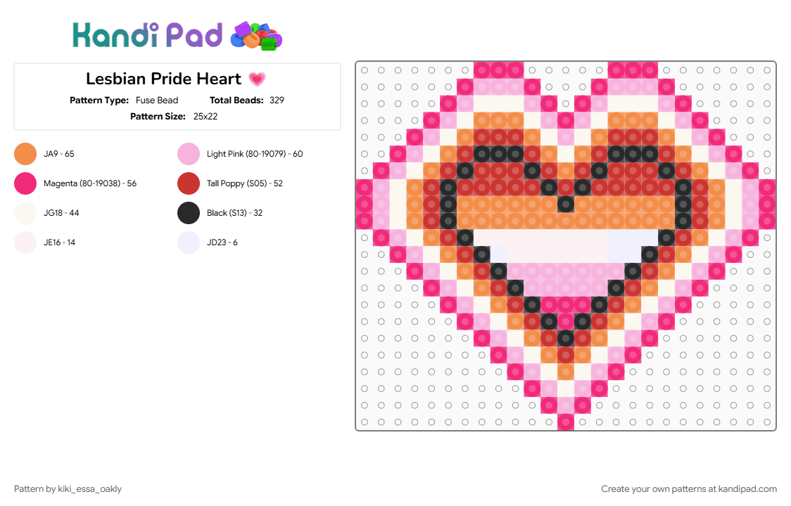 Lesbian Pride Heart 💗 - Fuse Bead Pattern by kiki_essa_oakly on Kandi Pad - 