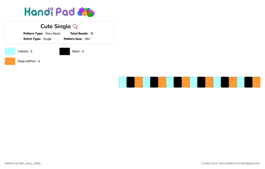 Cute Single 📿 - Pony Bead Pattern by kiki_essa_oakly on Kandi Pad - light blue, orange