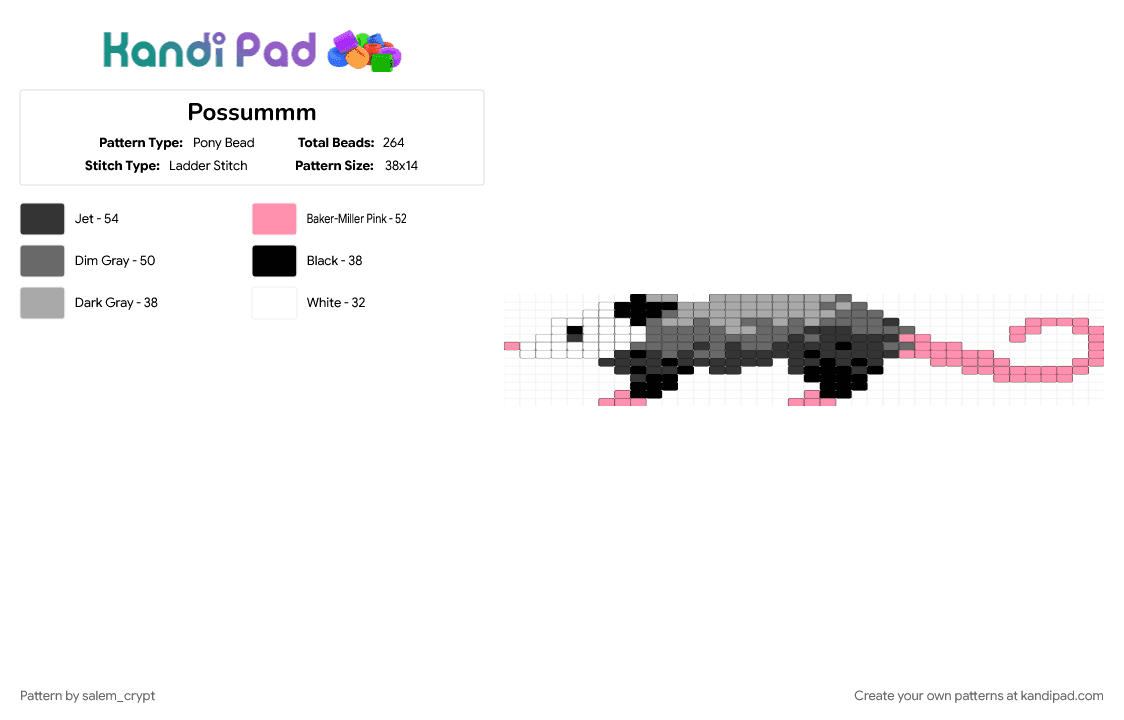 Possummm - Pony Bead Pattern by salem_crypt on Kandi Pad - gray, pink