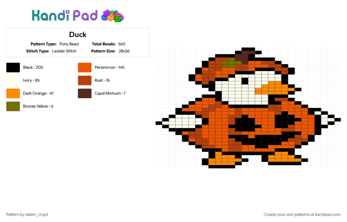 Duck - Pony Bead Pattern by salem_crypt on Kandi Pad - orange, red