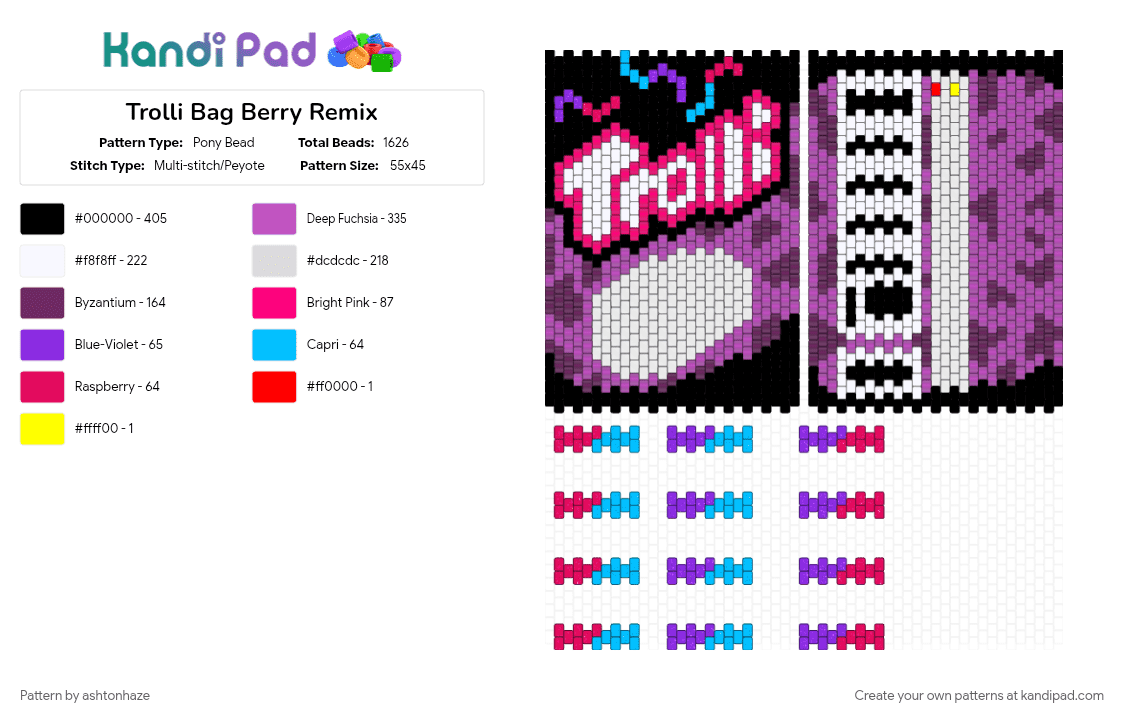Trolli Bag Berry Remix - Pony Bead Pattern by ashtonhaze on Kandi Pad - bag, candy, gummy worm, pink, trolli