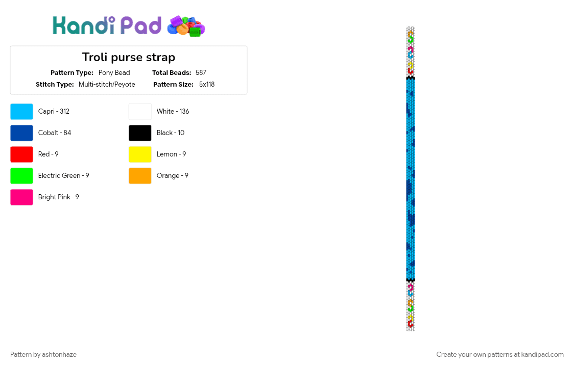 Trolli purse strap - Pony Bead Pattern by ashtonhaze on Kandi Pad - blue, candy, gummy worm, light blue, strap, trolli