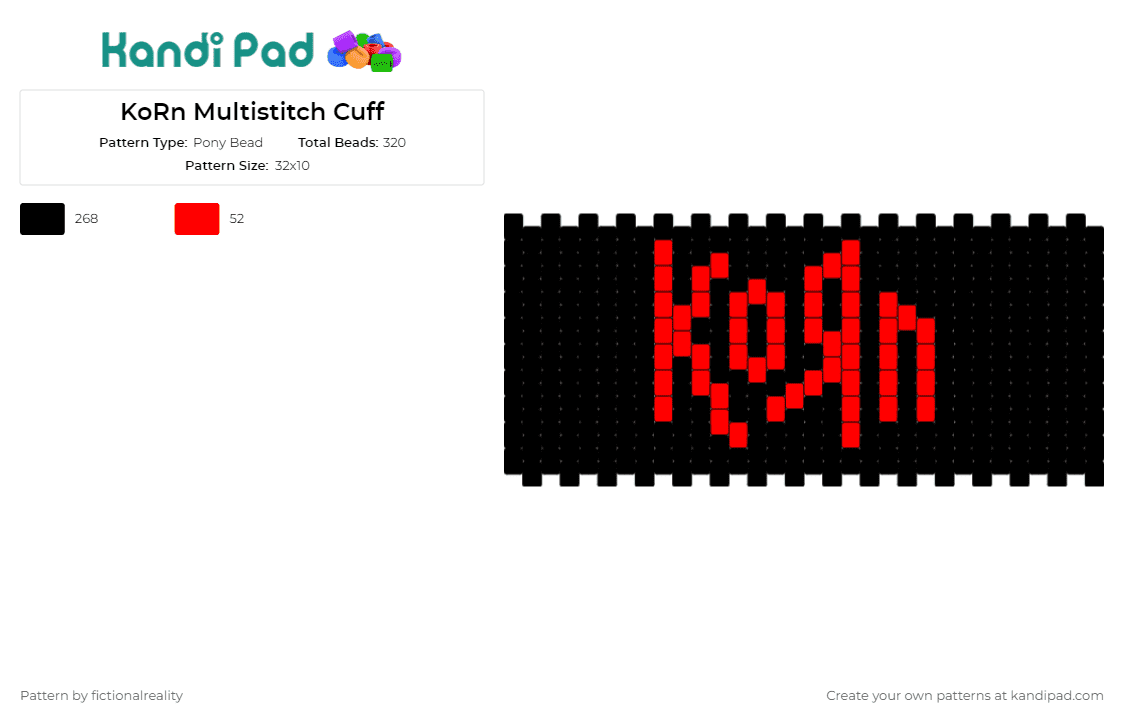 KoRn Multistitch Cuff - Pony Bead Pattern by fictionalreality on Kandi Pad - korn,music,band,metal,dark,cuff
