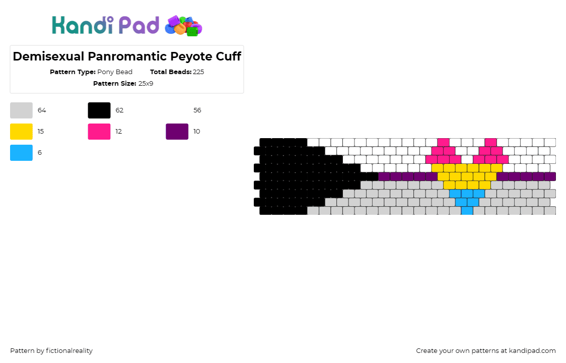 Demisexual Panromantic Peyote Cuff - Pony Bead Pattern by fictionalreality on Kandi Pad - demisexual,paneomantic,pride,heart,cuff,community,black,yellow