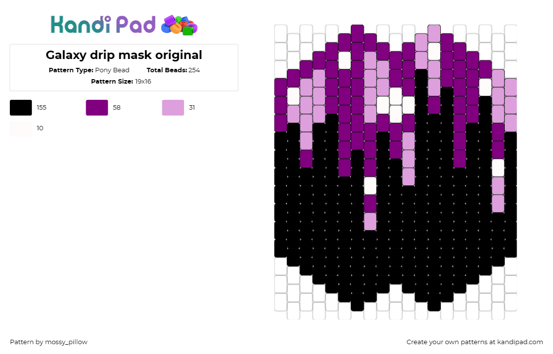 Galaxy drip mask original - Pony Bead Pattern by mossy_pillow on Kandi Pad - drip,galaxy,space,mask,purple,black