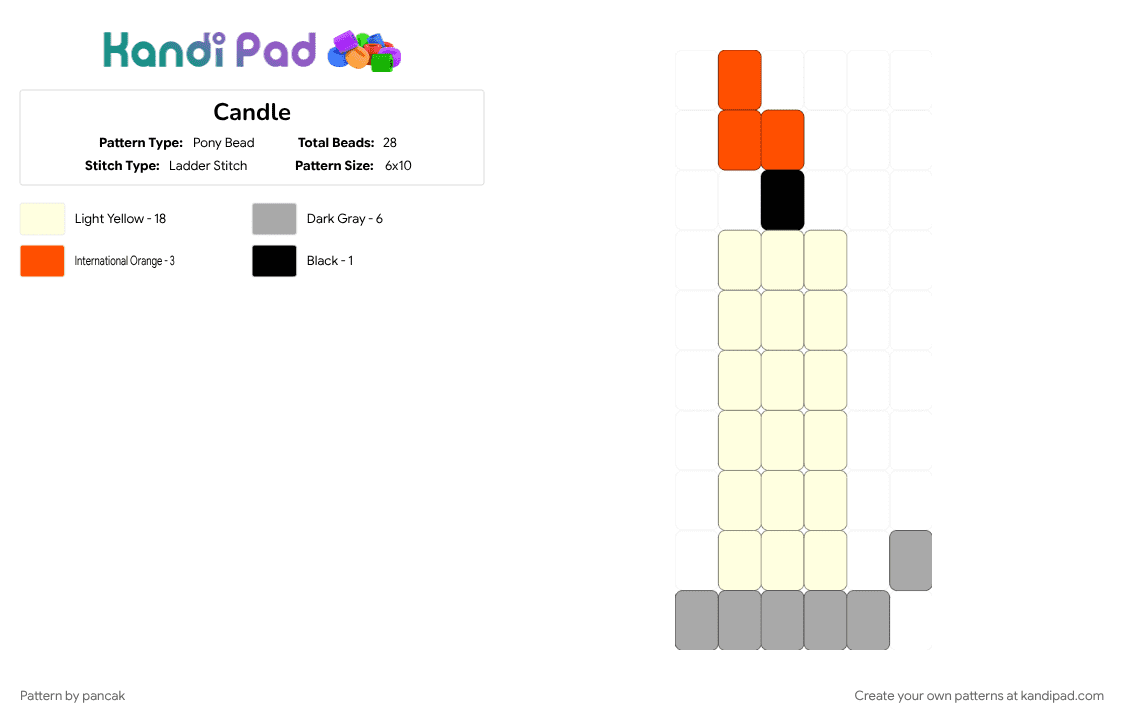 Candle - Pony Bead Pattern by pancak on Kandi Pad - beige, candle, charm, cotdcandles, ladder stitch, ladder stitch charm, orange, white