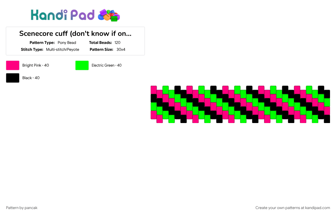 Scenecore cuff (don\'t know if one like if sorry if there is) - Pony Bead Pattern by pancak on Kandi Pad - cotdscenekidfashion, green, pink, scenecore
