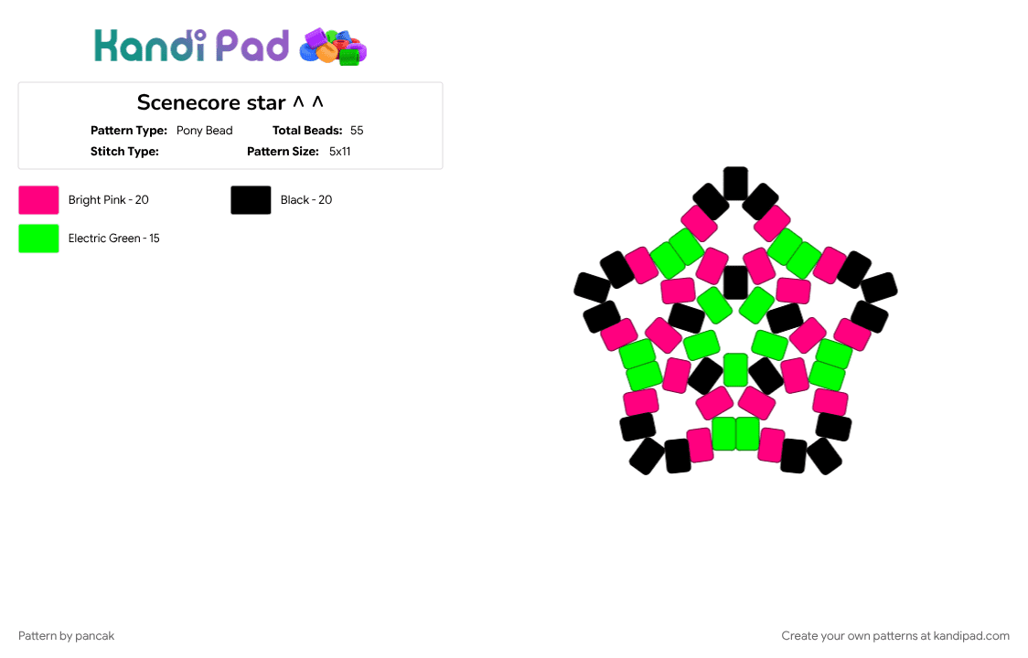 Scenecore star ^ ^ - Pony Bead Pattern by pancak on Kandi Pad - cotdscenekidfashion, green, pink, scenecore
