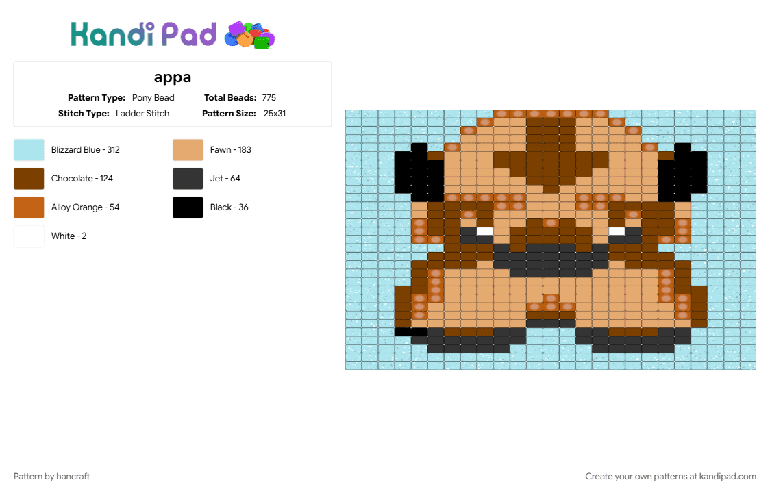 appa - Pony Bead Pattern by hancraft on Kandi Pad - light blue, orange