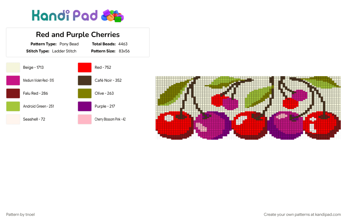 Red and Purple Cherries - Pony Bead Pattern by tnoel on Kandi Pad - brown, pink, red