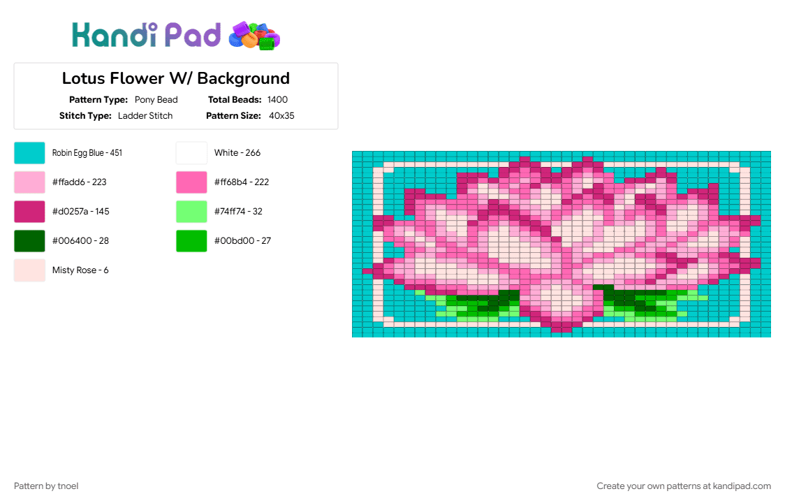 Lotus Flower W/ Background - Pony Bead Pattern by tnoel on Kandi Pad - pink, teal