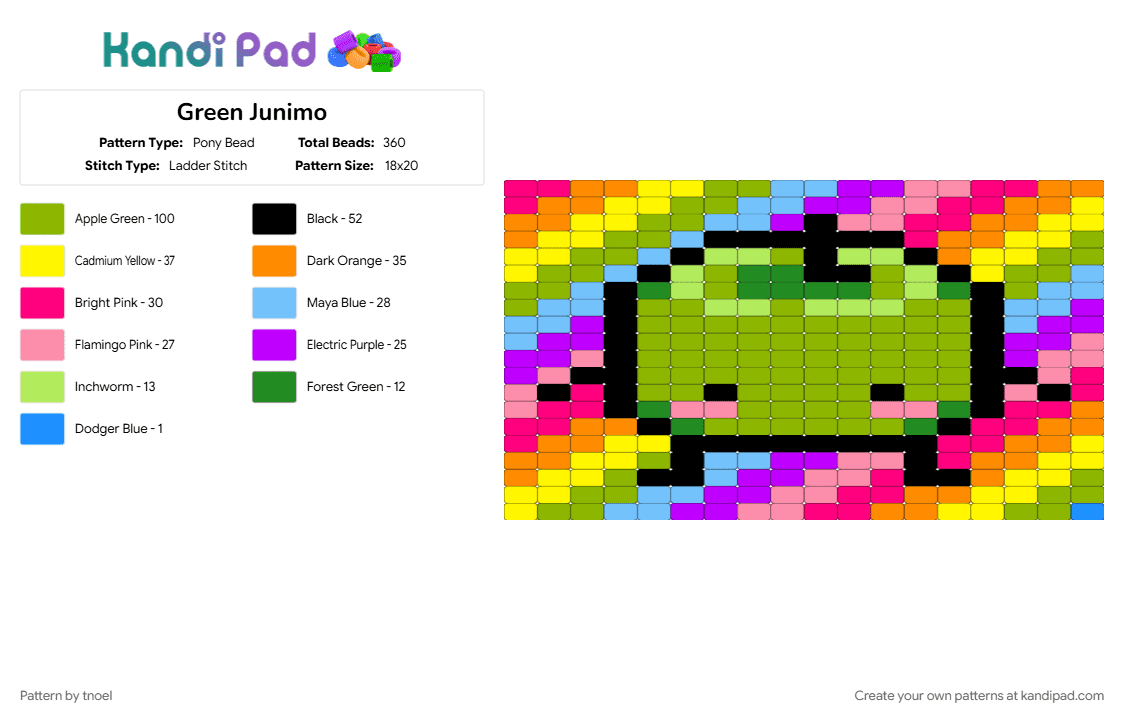 Green Junimo - Pony Bead Pattern by tnoel on Kandi Pad - green, pink