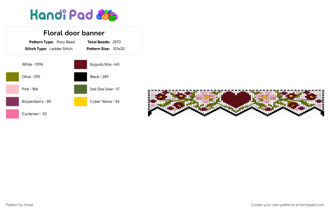 Floral door banner - Pony Bead Pattern by tnoel on Kandi Pad - brown, gold, pink, white