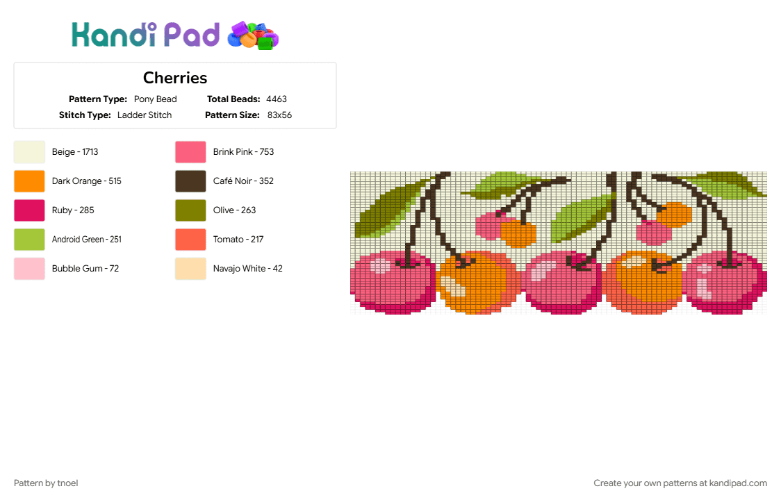 Cherries - Pony Bead Pattern by tnoel on Kandi Pad - colorful, orange, red, white