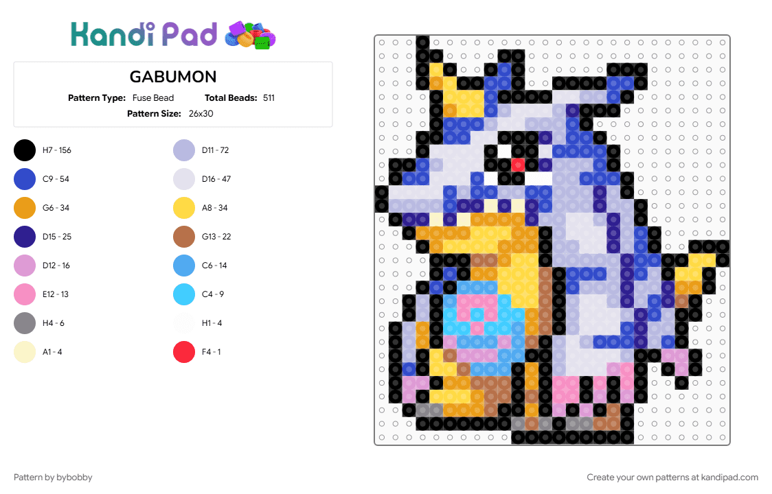 GABUMON - Fuse Bead Pattern by bybobby on Kandi Pad - blue, orange, pink, yellow