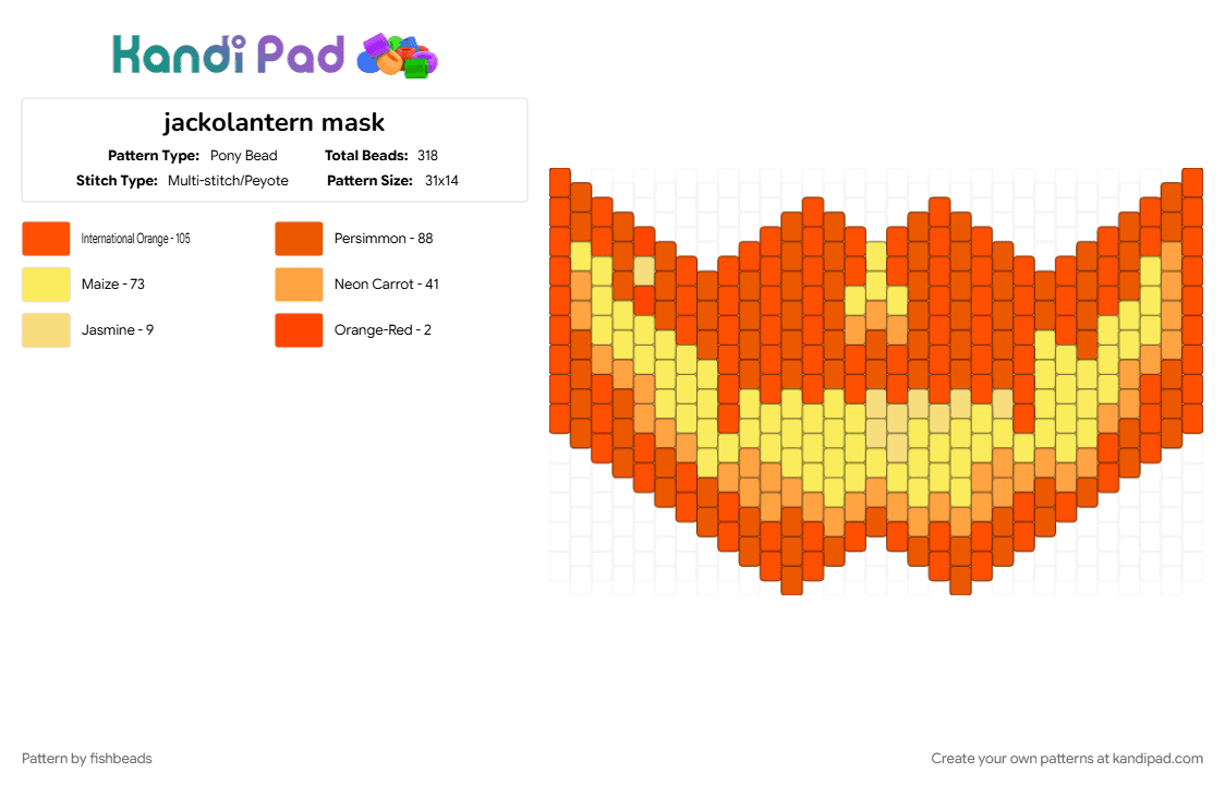 jackolantern mask - Pony Bead Pattern by fishbeads on Kandi Pad - halloween, jackolantern, mask, orange, pumpkin, spooky