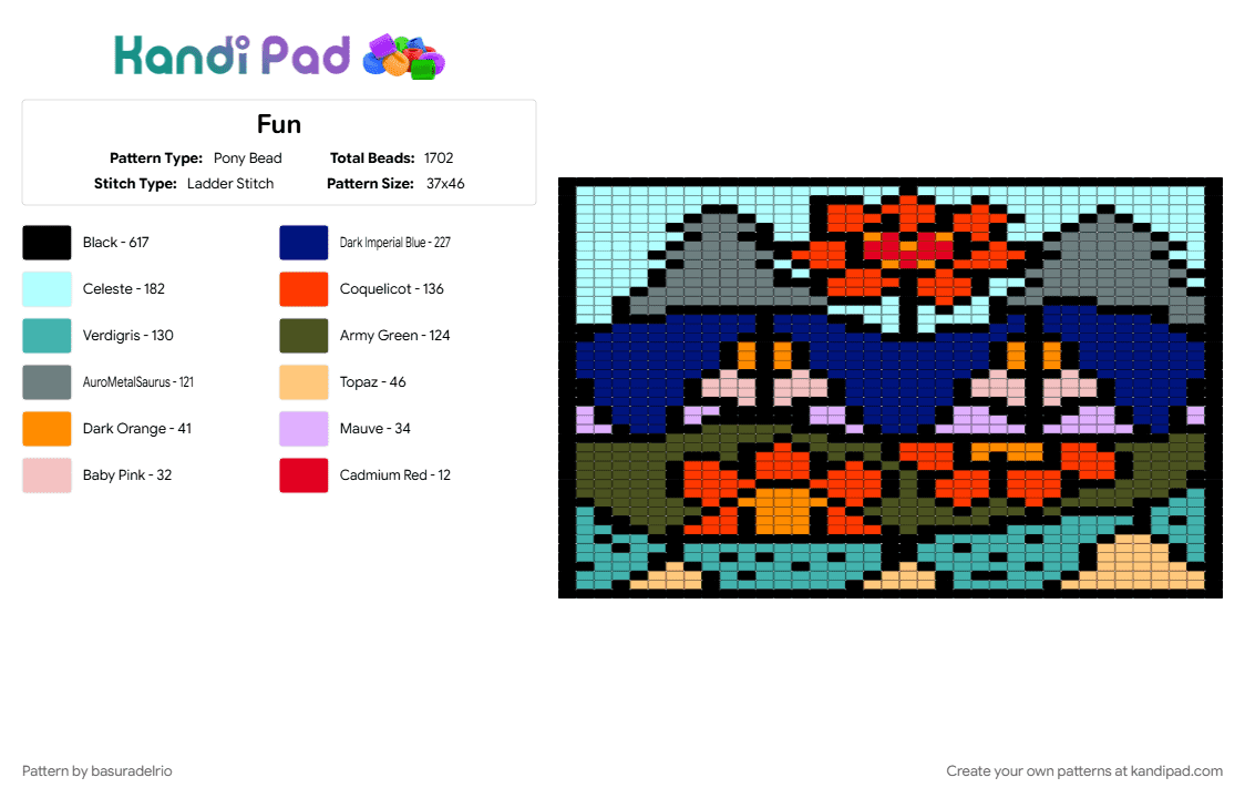 Fun - Pony Bead Pattern by basuradelrio on Kandi Pad - colorful, gray, light blue, tan