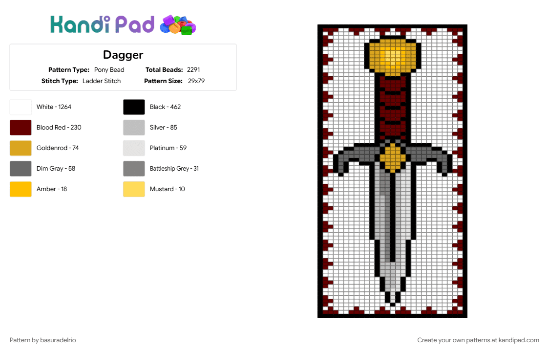 Dagger - Pony Bead Pattern by basuradelrio on Kandi Pad - brown, white