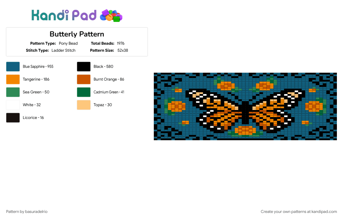 Butterly Pattern - Pony Bead Pattern by basuradelrio on Kandi Pad - blue