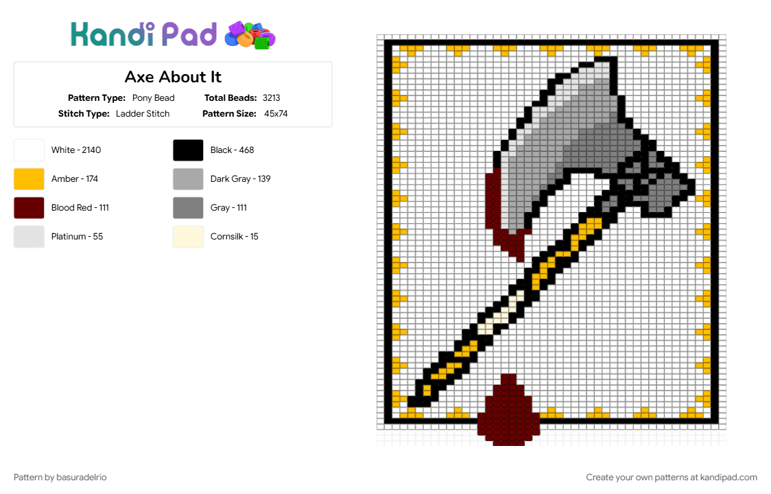 Axe About It - Pony Bead Pattern by basuradelrio on Kandi Pad - beige, white, yellow