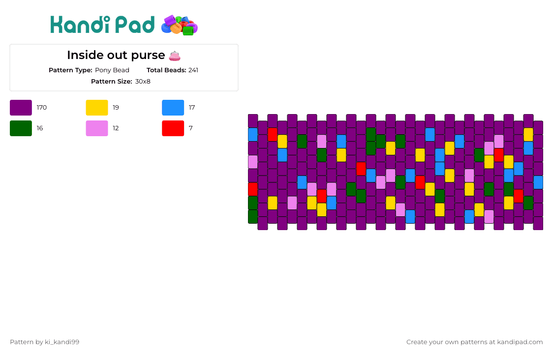 Inside out purse  - Pony Bead Pattern by ki_kandi99 on Kandi Pad - confetti,random,lights,colorful,cuff,purple