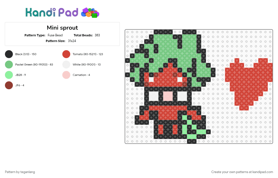 Mini sprout - Fuse Bead Pattern by teganlang on Kandi Pad - red, teal